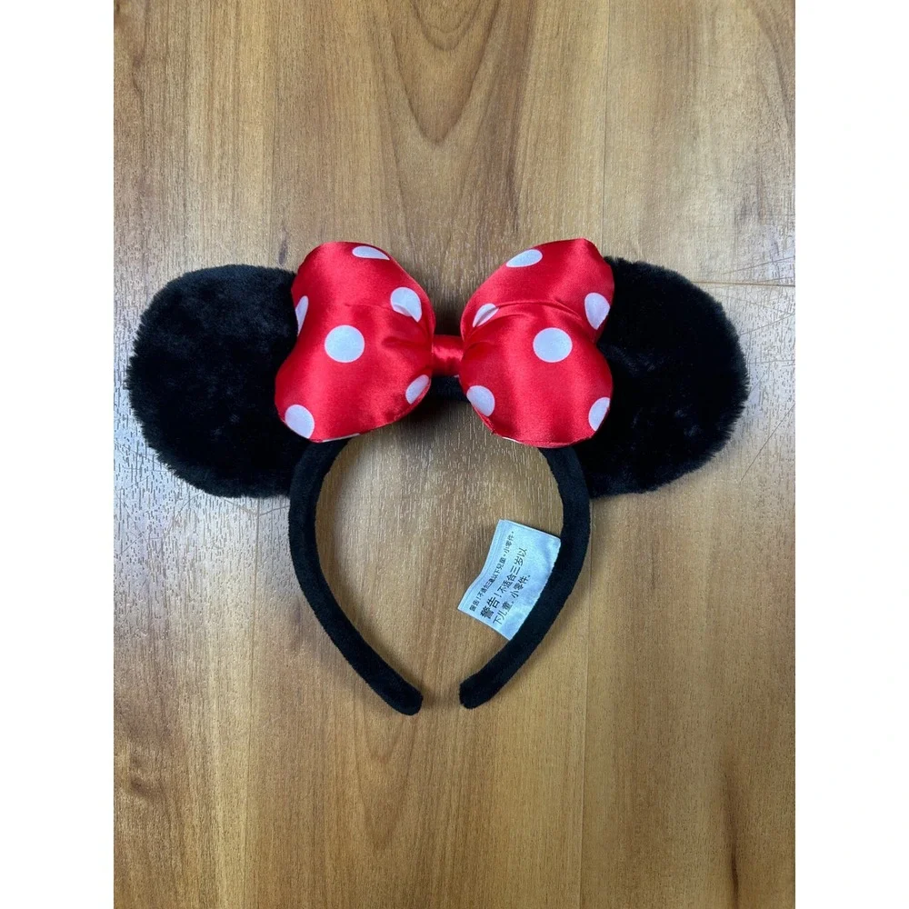 Disney Parks Minnie Mouse Ears Headband Red Polka Dot Bow Plush Black Kids